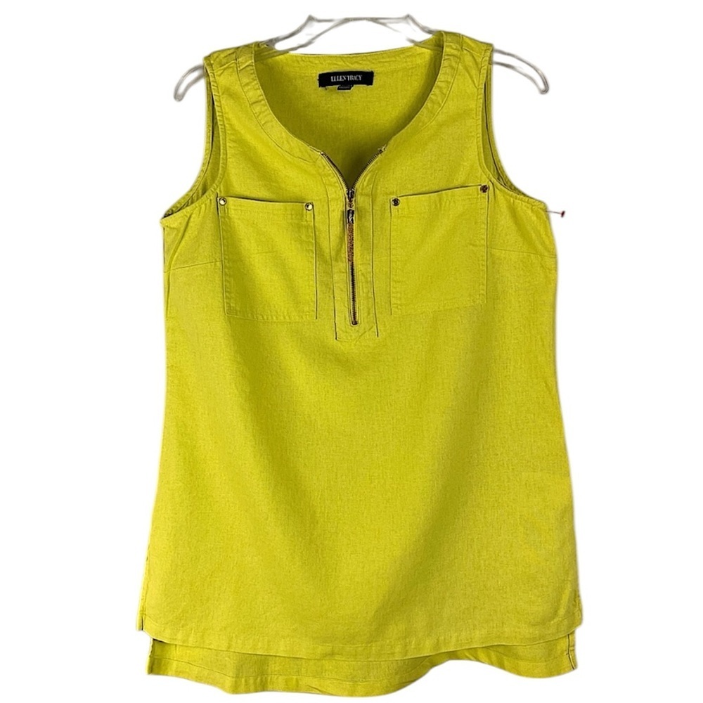 Ellen Tracy sleeveless high/low tunic with chest pockets Sz SS